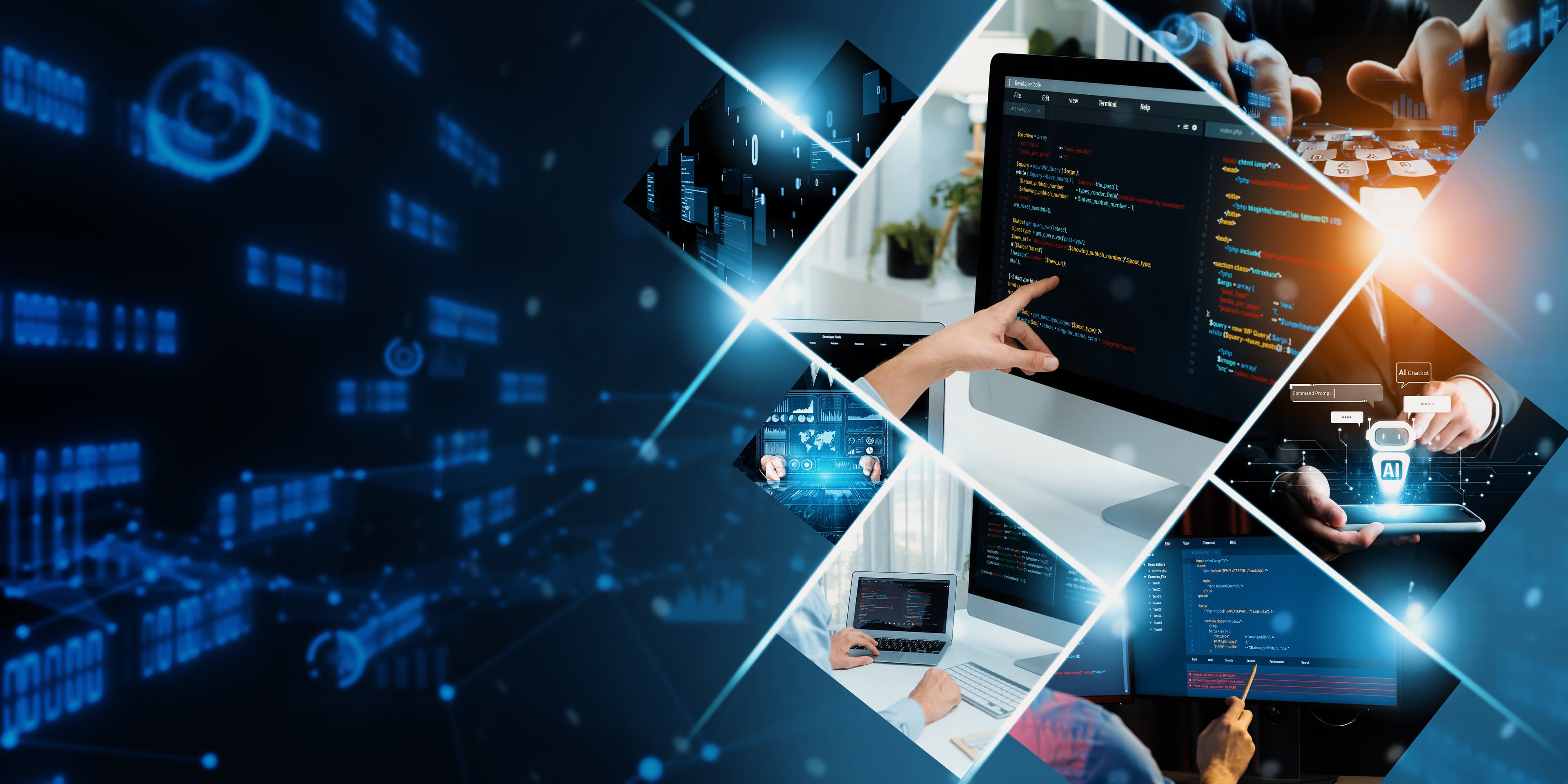 Professional software development consultancy workspace showcasing custom enterprise solutions, business automation, and system integration expertise